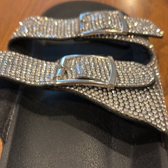 Madden Girl Black Slide Sandals, rhinestone straps, good condition, size 8.5-9 - Picture 7 of 7